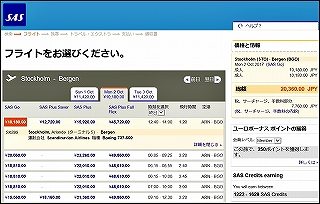 スカンジナビア航空　ホームページ