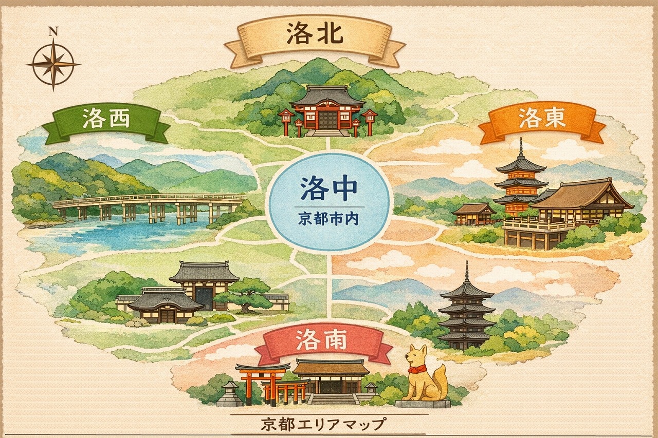 京都の洛中・洛東・洛西・洛南・洛北エリアマップ