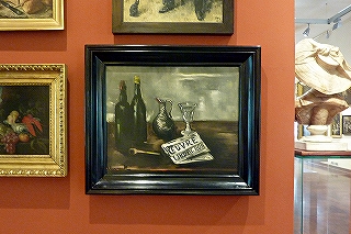 still life with bottles and a pipe